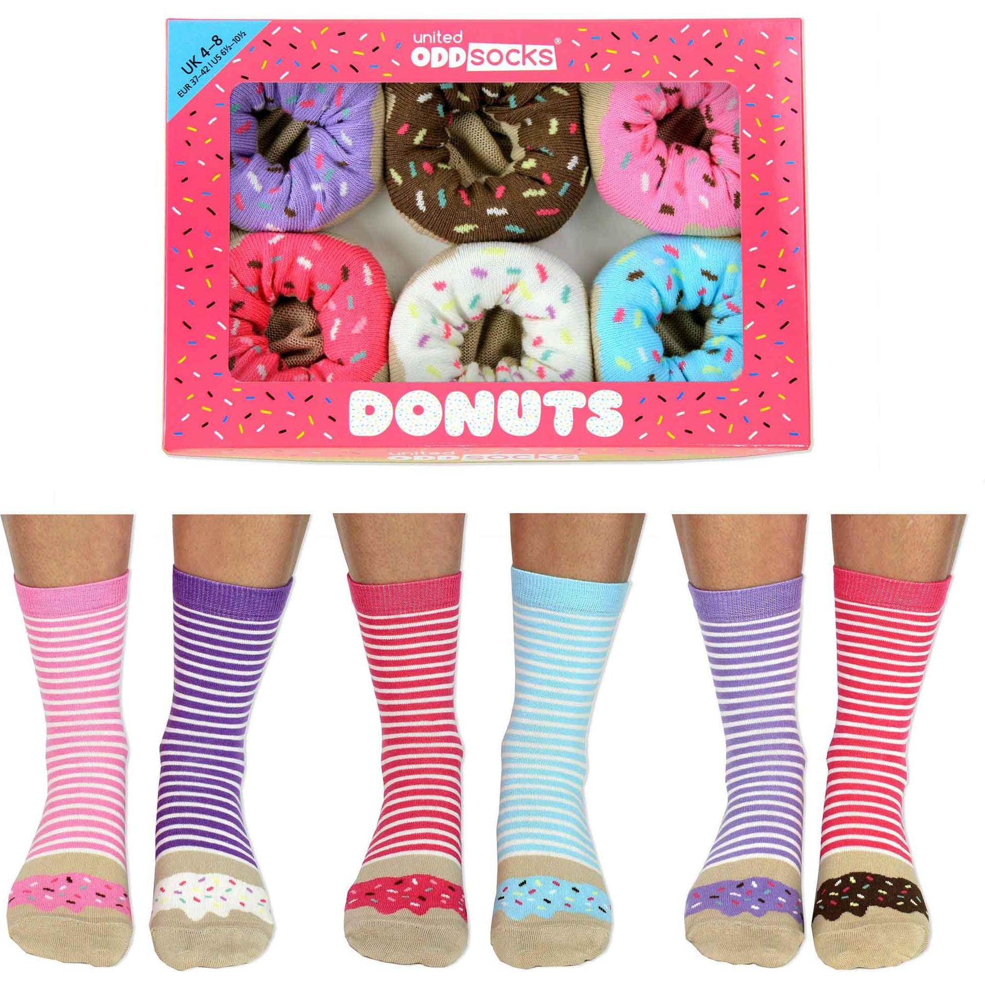 Thumbnail - United Oddsocks, Damen, Socken, Donuts, Blau, Rosa, Violett, (3er Pack, 37 - 42)