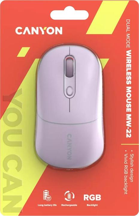 Produktbild Canyon MW-22, 2in1 wireless optical mouse Bluetooth / Wireless USB, 800/1200/1600 DPI, 4 print, pink (Kabellos)