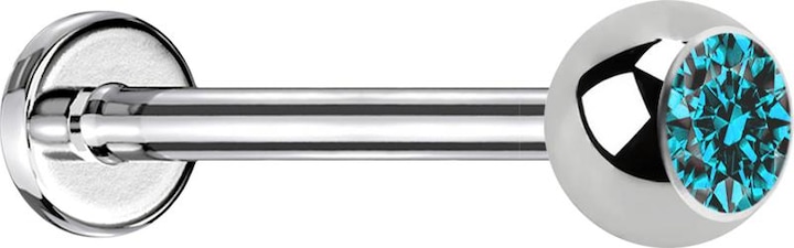 Actual product image Star Piercing Micro Threadless Labret silver with ball crystal aqua (Surgical steel 316L)