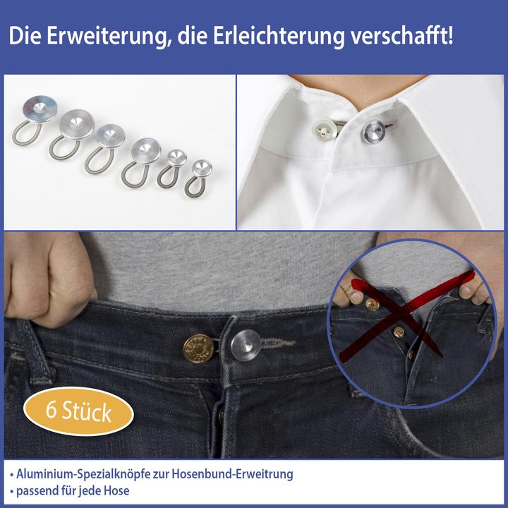 Produktbild Wunderknöpfe, Bunderweiterung aus Metall, 6-teilig, Silberfarben