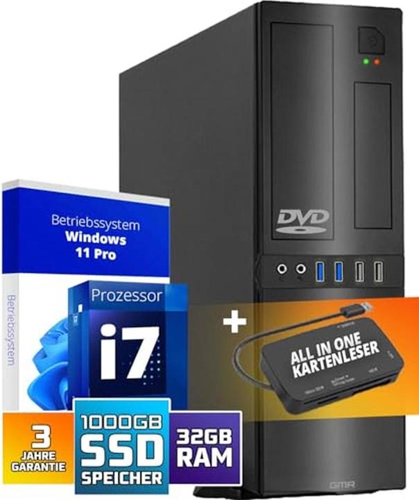 GMR Ultra Slim i7 Office PC with 32GB RAM, 1TB SSD, DVD±RW, USB 3, Windows 11 Pro, WiFi Bluetooth (32 GB, 1000 GB)