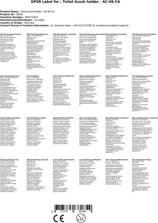 Produktbild Valera MediQo-line Toilettenbürstenhalter Edelstahl geschliffen Anti Fingerprint, schwarze Nylonbürste, 2-