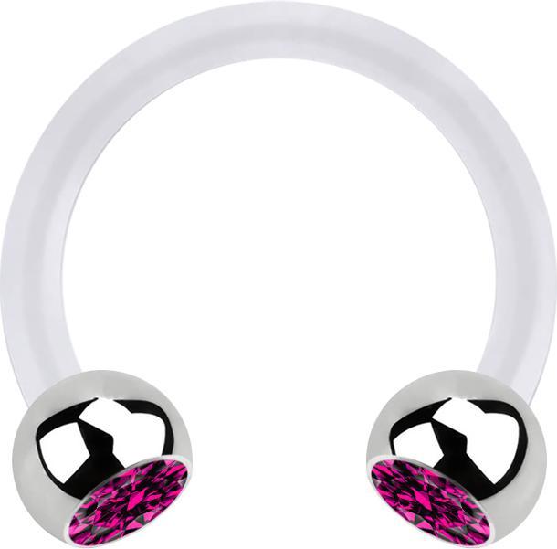 Produktbild Star Piercing Micro Circular Barbell transparent mit zwei Kugeln silber Kristall fuchsia (ohne Messing, Chirurgenstahl 316L, Kunststoff)