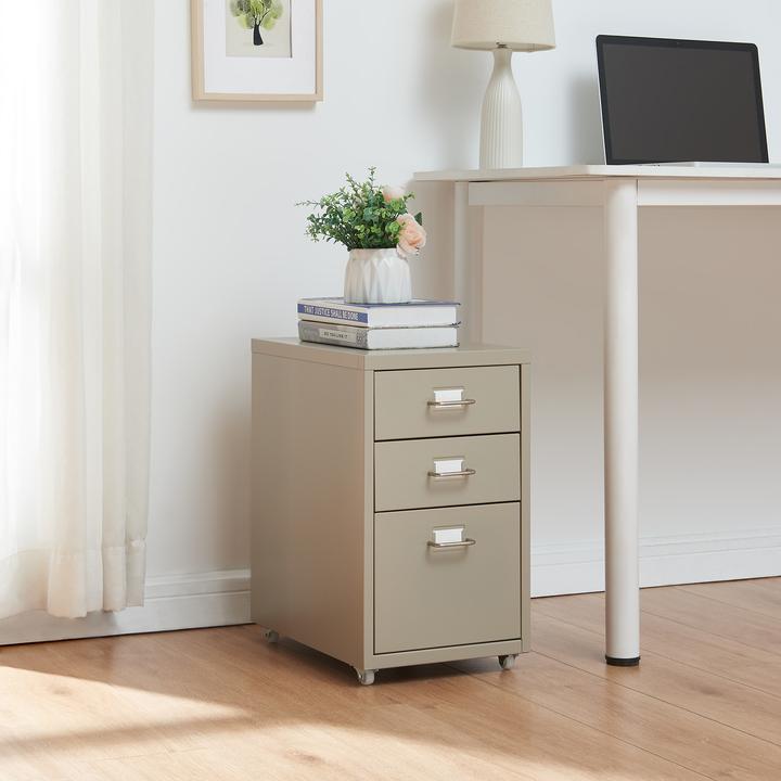 Produktbild En.Casa Rollcontainer Kökar mit 3 Schubladen 48x28x41 cm Kamelfarben (48 x 28 x 41 cm)