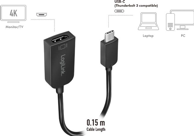 Produktbild LogiLink USB Typ-C zu (HDMI, 4.50 cm)