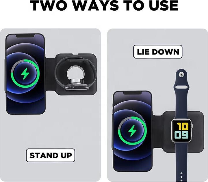 Produktbild PhoneLook Faltbare 15W Wireless Charger 3 in 1 Ladegerät für iPhone, AirPods & Apple Watch Hellblau (15 W)