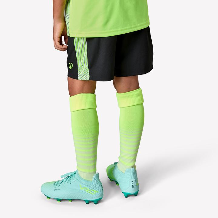 Image du produit Kipsta Short de football enfant viralto wavy noir bande jaune (140)