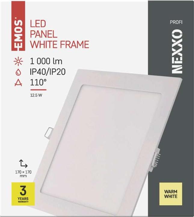 Produktbild Emos LED-Einbauleuchte NEXXO, quadratisch, weiss, 12,5W, warmweiss (1000 lm)