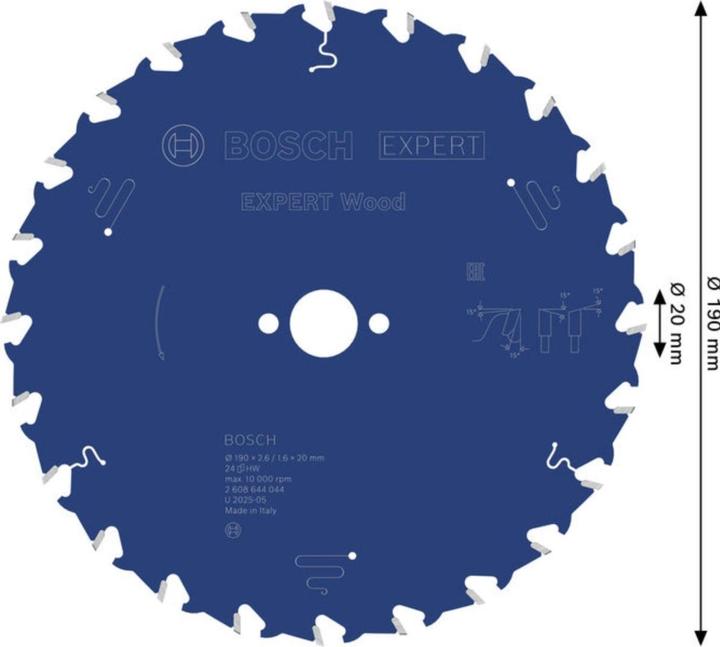 Produktbild Bosch Professional Zubehör Kreissägeblatt Expert for Wood, 190 x 20 x 2,6 mm, 24