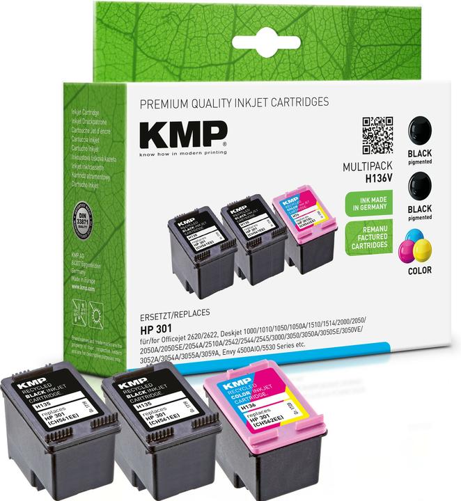 Immagine prodotto KMP 3 cartucce d'inchiostro nero e a colori H136V sostituiscono HP 301 E5Y87EE (FC)