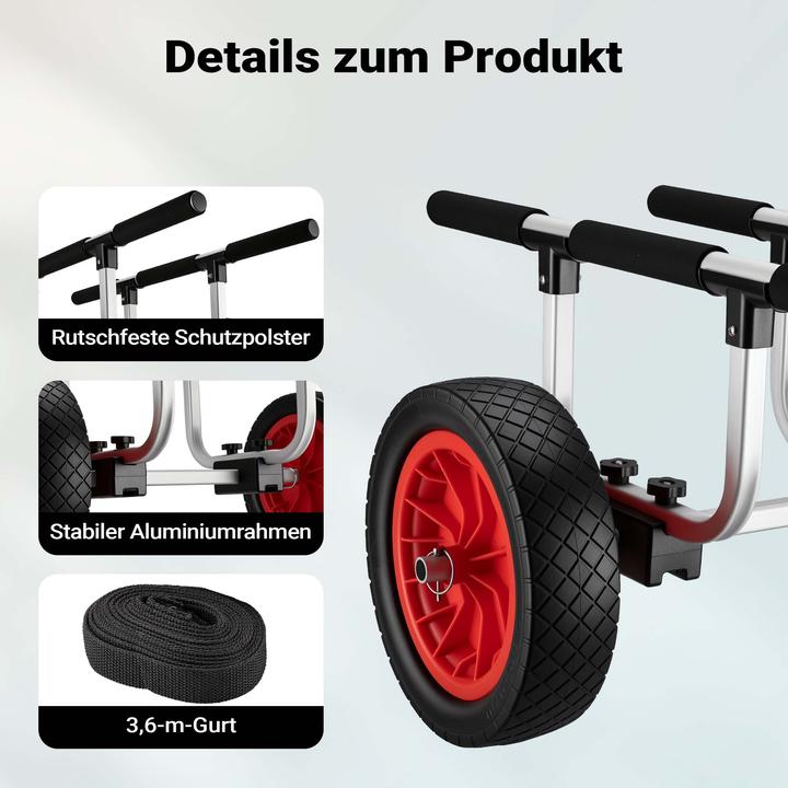 Produktbild Wiltec Alu Transportwagen 90kg grosses PU-Rad Ø31cm Kajakwagen Kanu Kanuwagen Kajak
