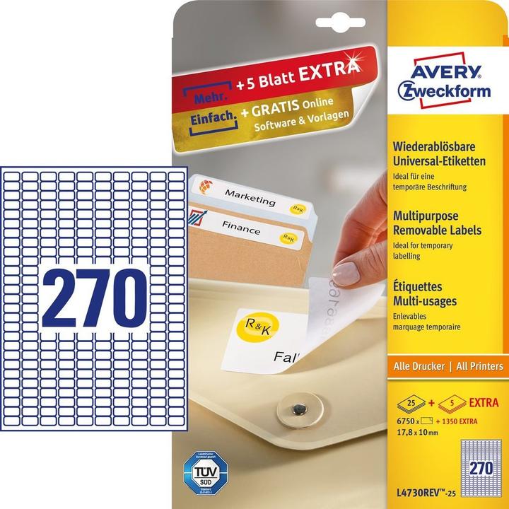 Produktbild Avery Universal-Etiketten, ablösbar