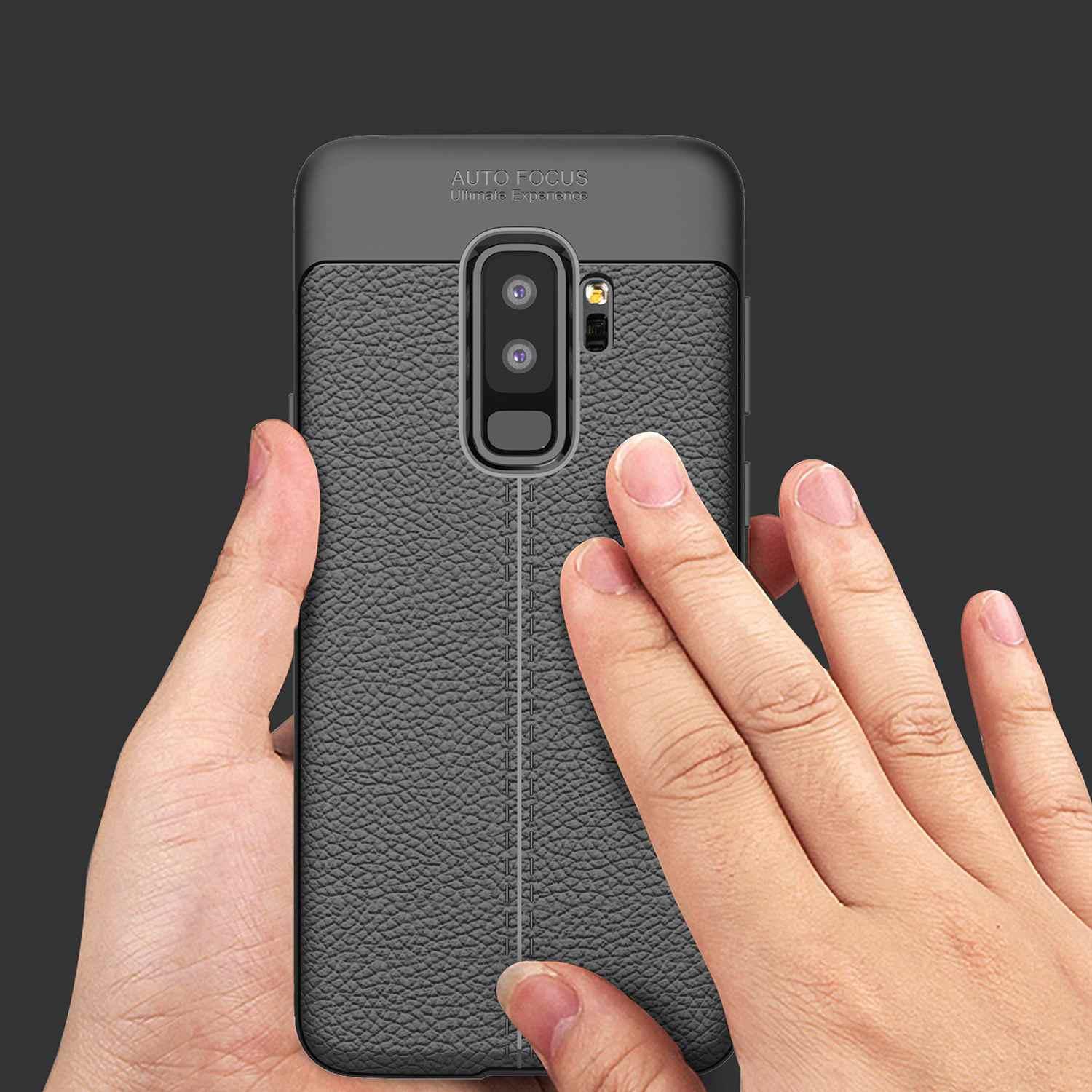 Thumbnail - Cadorabo TPU Cover Kunstleder Struktur (Samsung Galaxy S9+), Smartphone Hülle, Schwarz