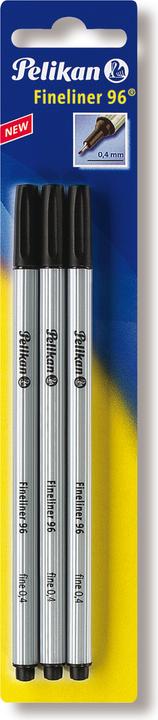 Actual product image Pelikan 940601 Fineliner 96, 3 pieces in blister pack, black (Black, Silver, 3x)