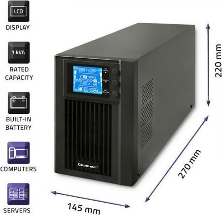 Immagine prodotto Qoltec 53042 Gruppo di continuità| On-line| Onda sinusoidale pura| 1kVA| (1000 VA, 800 W, Doppio convertitore online UPS)
