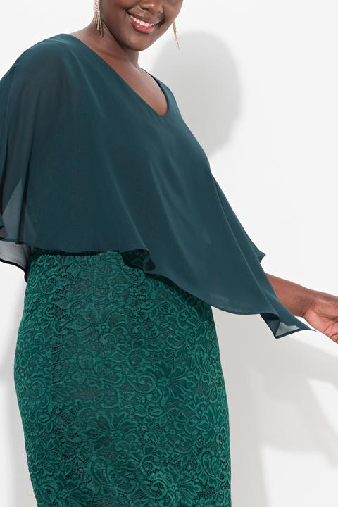 Image du produit Ulla Popken Robe de soirée en jersey. Cape en mousseline. Bas de jupe en dentelle. Manches 3/4 (58)