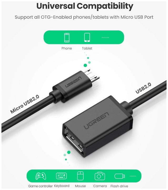 Productafbeelding Ugreen Micro USB 2.0 OTG-adapterkabel (0.10 m, USB 2.0)