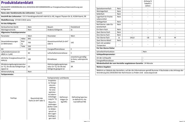 Produktbild Exquisit GT150E040E (Freistehend, 142 l)