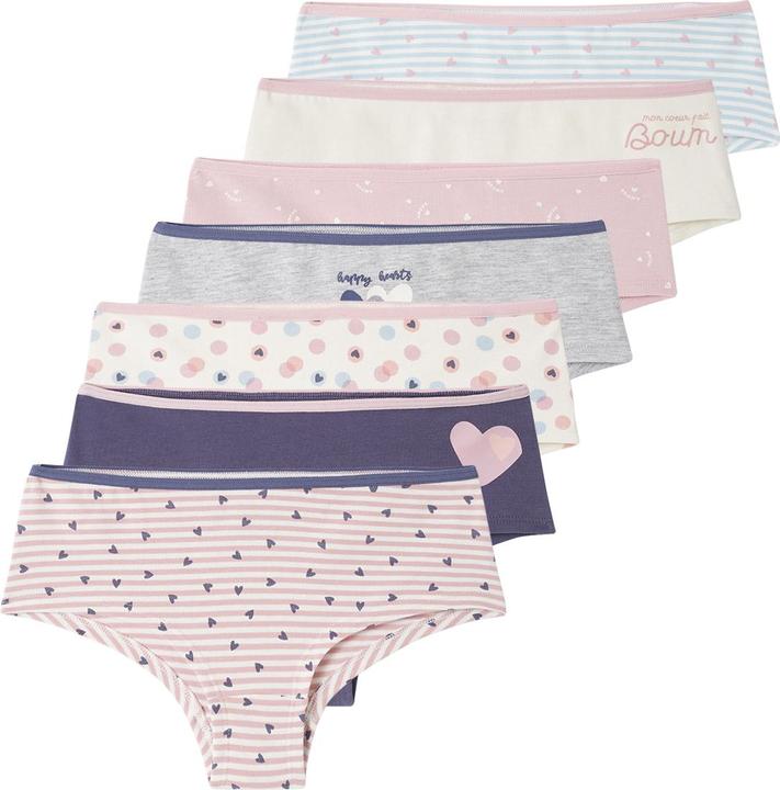 Vertbaudet 7er-Pack Mädchen Shortys, Herzen Oeko-Tex (140, 7er Pack)