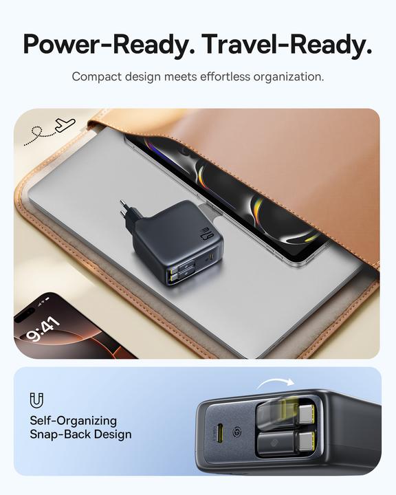 Produktbild Baseus EnerCore CJ21 Charger Retractable 3C 67W EU Black (67 W, 3 Ports)