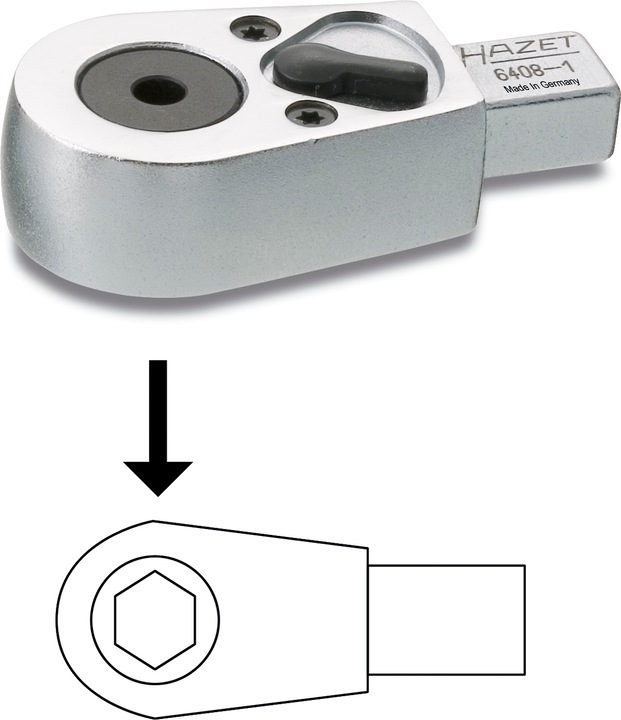 Actual product image HAZET Insert reversible ratchet for bits 6408 ∙ Insert square 9 x 12 mm ∙ Hexagon, hollow 6.3 (1/4 …