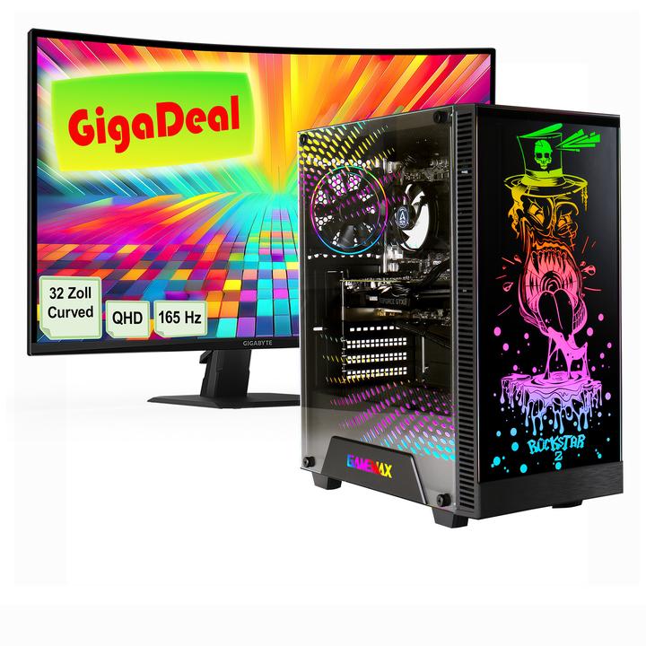 Produktbild GameMax GigaDeal Rockstar SET2570 + Gigabyte GS32QC LED-Monitor Curved, 80 cm (32") (1000 GB, 32.77 GB, Intel Core i5-14400F, GeForce RTX 5060)