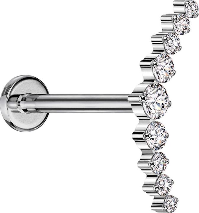Produktbild Star Piercing Micro Threadless Labret silber gebogen silber neun runde Kristalle silber (Titan, ohne Messing)