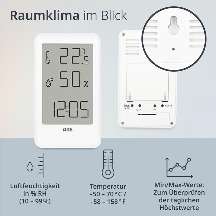Actual product image ADE Weather station thermo-hygrometer 11 cm, white, functions