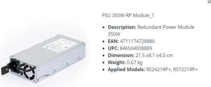 Produktbild Synology NAS-Ersatznetzteil (intern) PSU 350W-RP Module 1