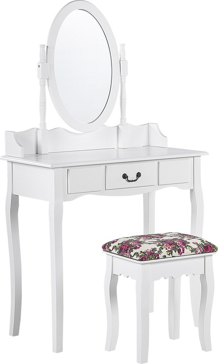 Produktbild Beliani Schminktisch mit ovalem Spiegel Hocker 1 Schublade weiss SOLEIL (39 x 30 x 47 cm)