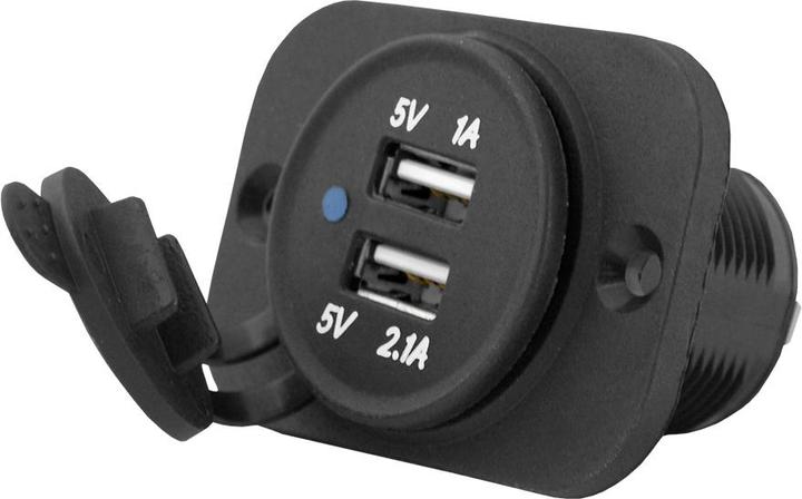 Produktbild NoName Versenktes Autoladegerät mit Deckel aussen: USB-A 5V/2,1A + USB-A 5v/1A, innen: 12V/24V
