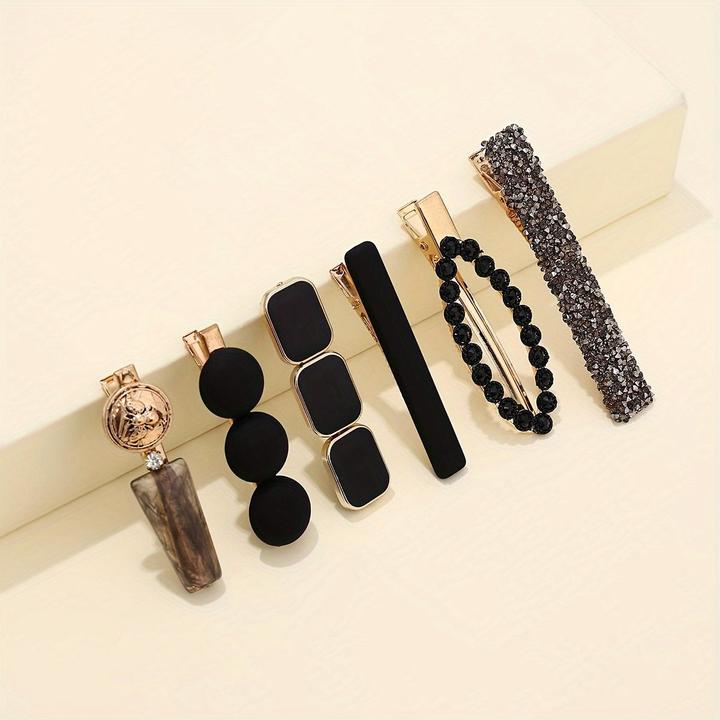 Activity Board 6 Stück elegantes Haarspangen-Set - Harz & Strass, mattierte & glitzernde Oberflächen in gemischten