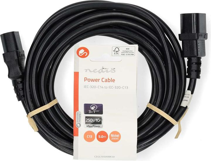 Image du produit Nedis Câble d'alimentation | IEC-320-C14 | IEC-320-C13 | Droit | Droit | Nickelé | 5.00 m | Rond | PVC | (5 m, C14, C13)