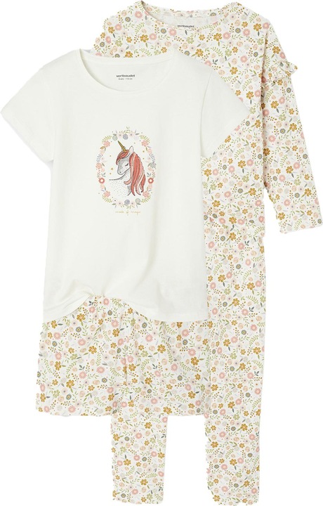 Vertbaudet 2er-Pack Mädchen Schlafanzüge FLOWER POWER, lang & kurz, Recycling-Baumwolle