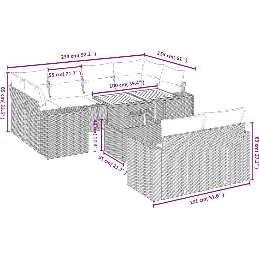 Thumbnail - VidaXL, Gartenlounge, Gartenmöbel Sofa Garnitur Gartengarnitur Garten Sitzgruppe 11-tlg. Beige