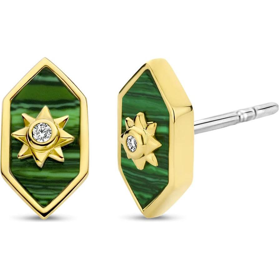 Ti Sento Milano, Ohrringe, Ohrstecker malachitgrün mit Zirkonia bicolor 7943MA, (925 Sterling Silber)