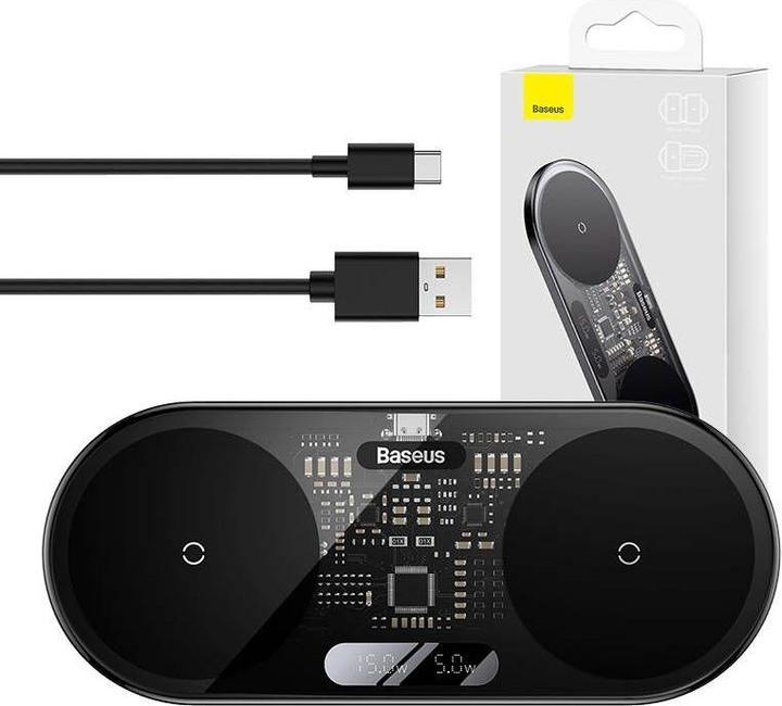 Actual product image Baseus Digital LED Display 2in1 Wireless Charger (20 W)