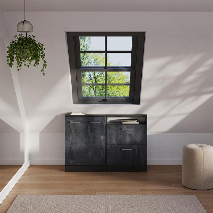 Produktbild Vichy Dachschrägenschrank Rion, Schwarz Beton/Anthrazit/Anthrazit, mit 2 Schubladen (46 x 60 x 81.60 cm)