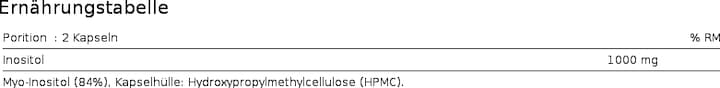 Nährwerte und Zutaten Zein Pharma Myo-Inositol (60 Stück, Kapseln)