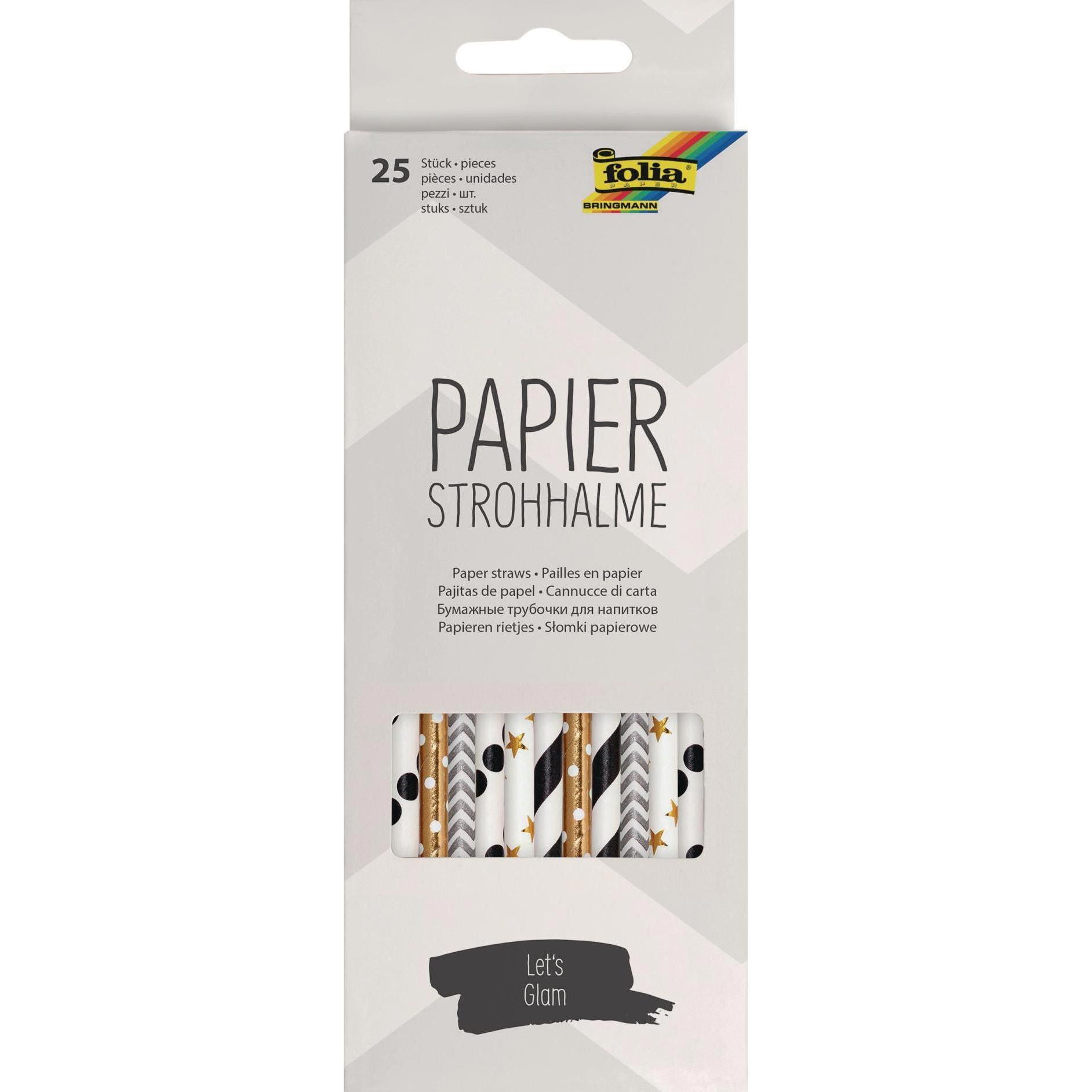 Folia Strohhalme, Strohhalm, Gold, Schwarz, Weiss