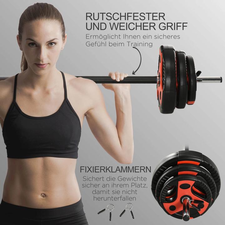Actual product image Homcom Barbell set 20 kg, incl. 6 weight plates, non-slip bar, black+red (2 x 5 kg)
