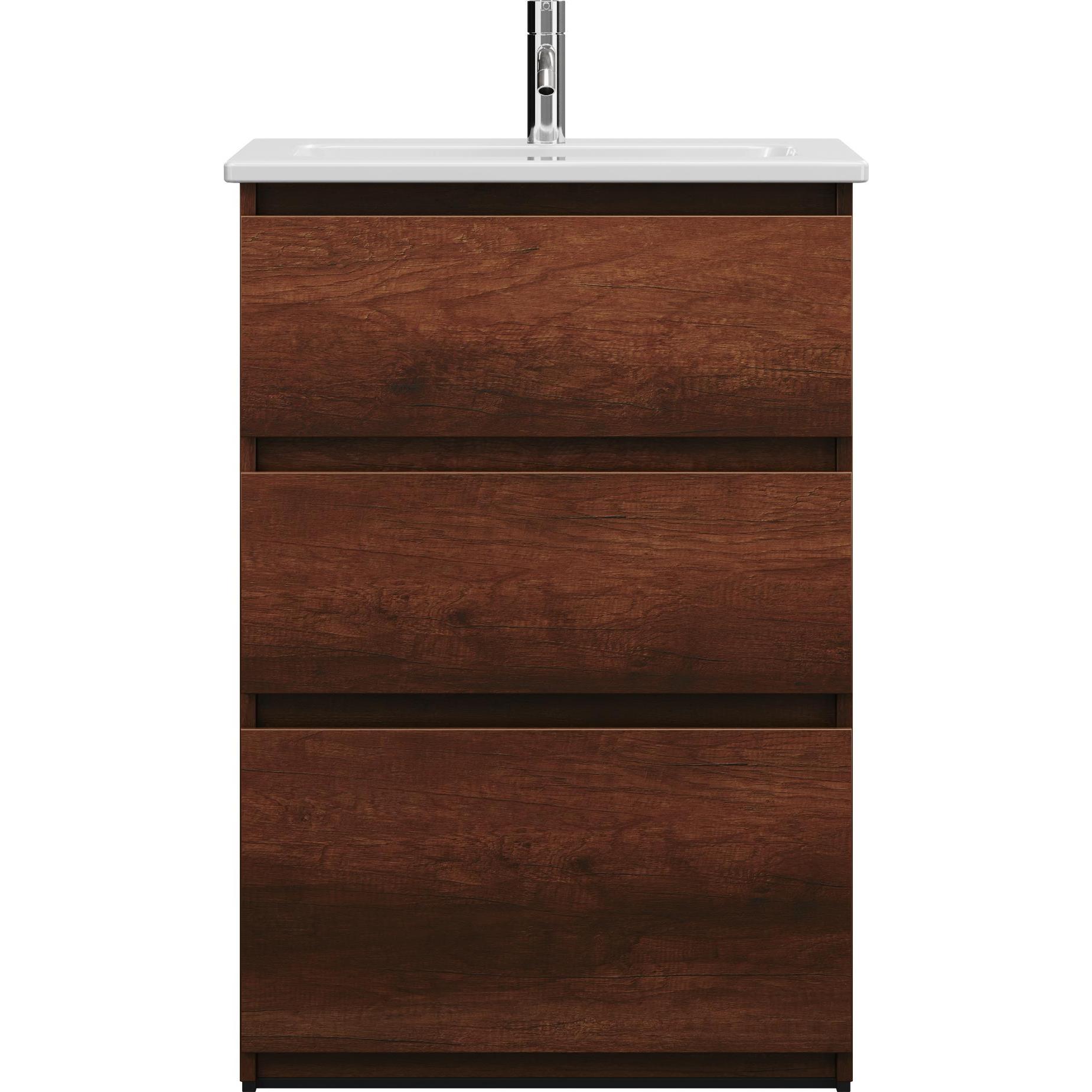 burgbad, Badmöbelset, Lin20 tiefes Keramik-Waschtisch inklusive Waschtischunterschrank 3 Auszüge, 630x415x912mm