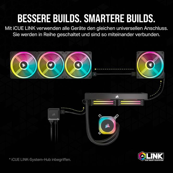 Image du produit Corsair Ventilateur iCUE LINK QX120 RGB 120 mm PWM (noir, kit de démarrage) (120 mm, 3 x)