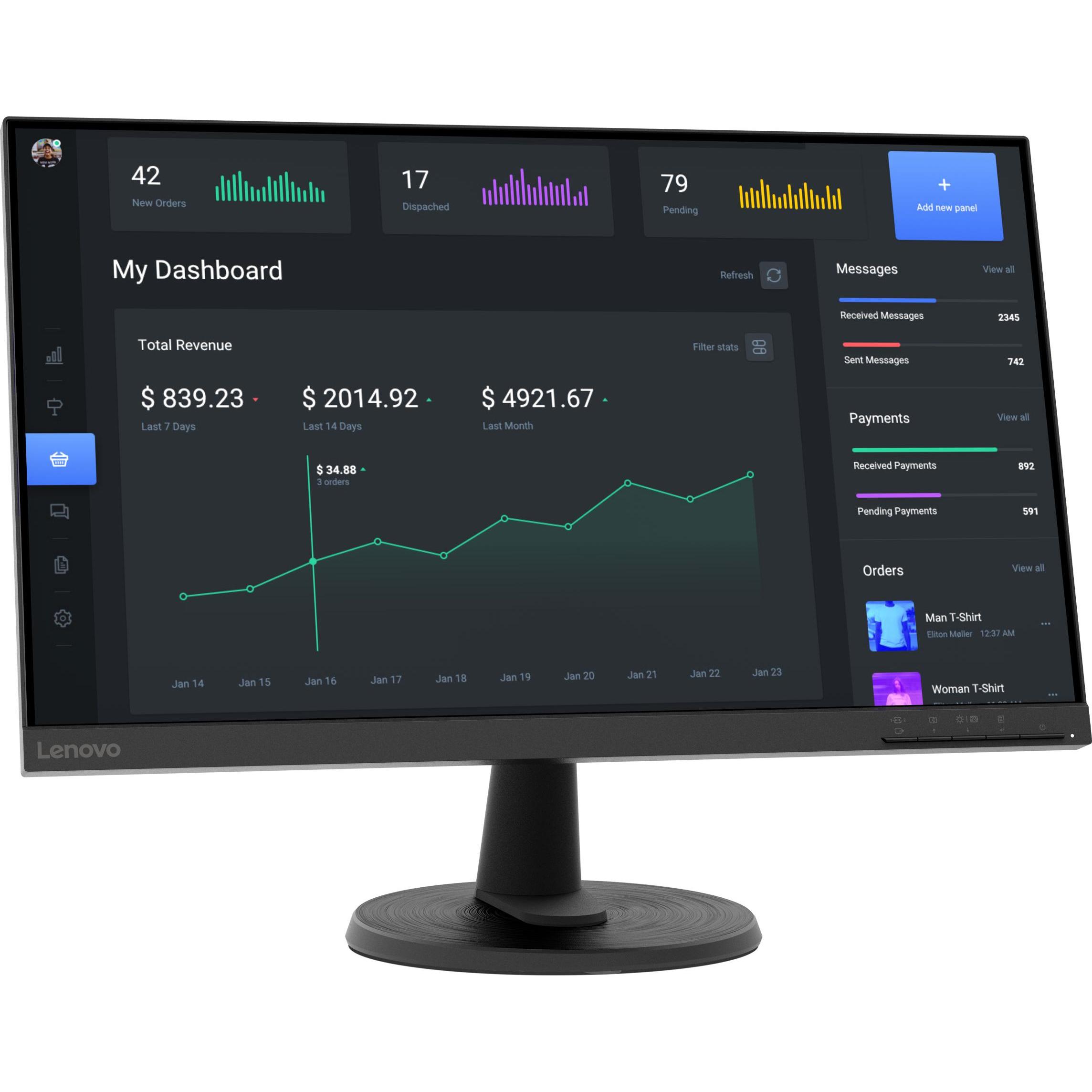 Lenovo C24-40 (1920 x 1080 Pixel, 23.80"), Monitor, Schwarz