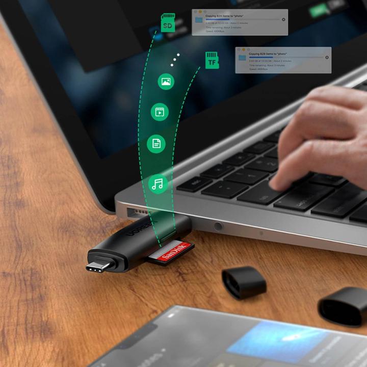 Immagine prodotto Ugreen CM304 Adattatore USB + USB-C Lettore di schede SD + microSD (nero) (USB-C)