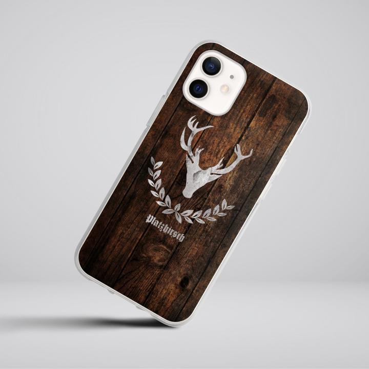 Produktbild DeinDesign Silikon Hülle für Apple iPhone 12 Handyhülle Case Smartphone Schutzhülle Hirsch Holz Holzoptik (Apple iPhone 12)