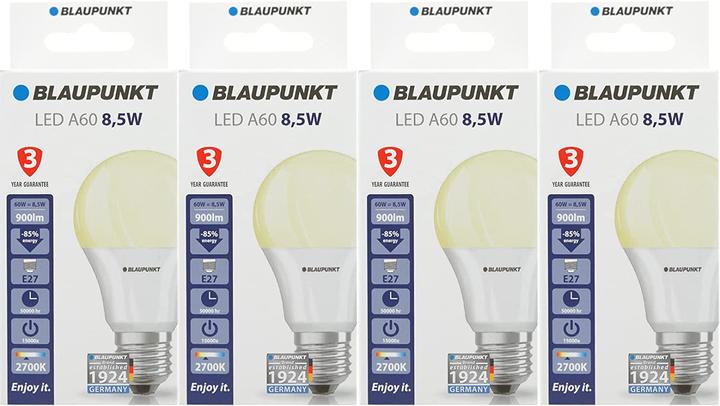 Actual product image Blaupunkt LED E27 Bulb - 9W - Warm White 2700K - Led Bulbs - Pack of 4 (E27, 9 W, 900 lm, 4 x, E)