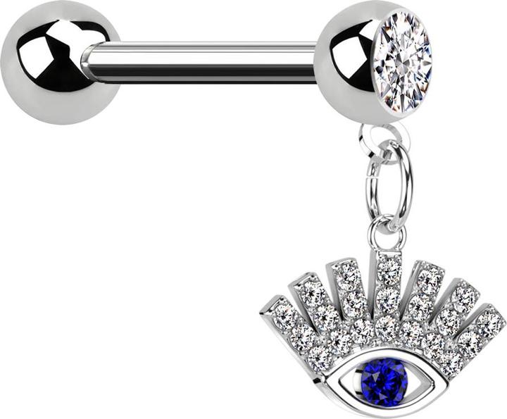 Produktbild Star Piercing Micro Barbell silber mit Kugel und Kugel Kristall silber Anhänger glückliches Auge (Messing, Chirurgenstahl 316L)