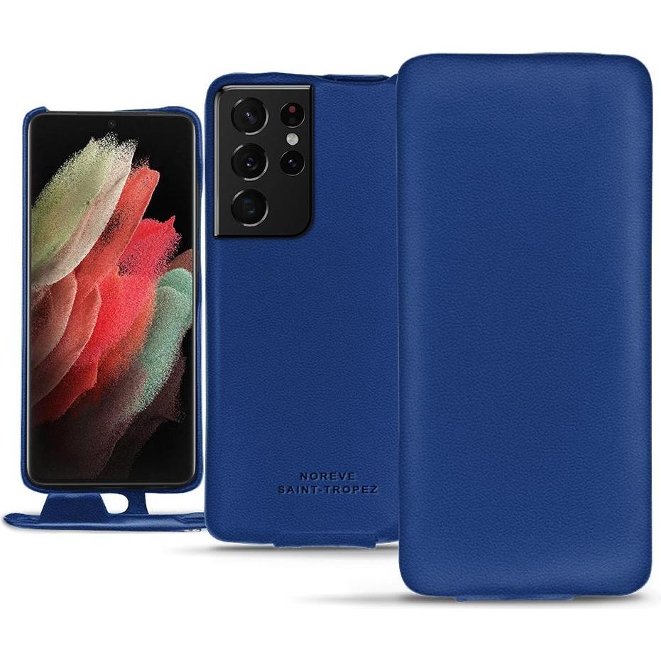 Noreve Lederschutzhülle vertikal (Samsung Galaxy S21 Ultra), Smartphone Hülle, Blau