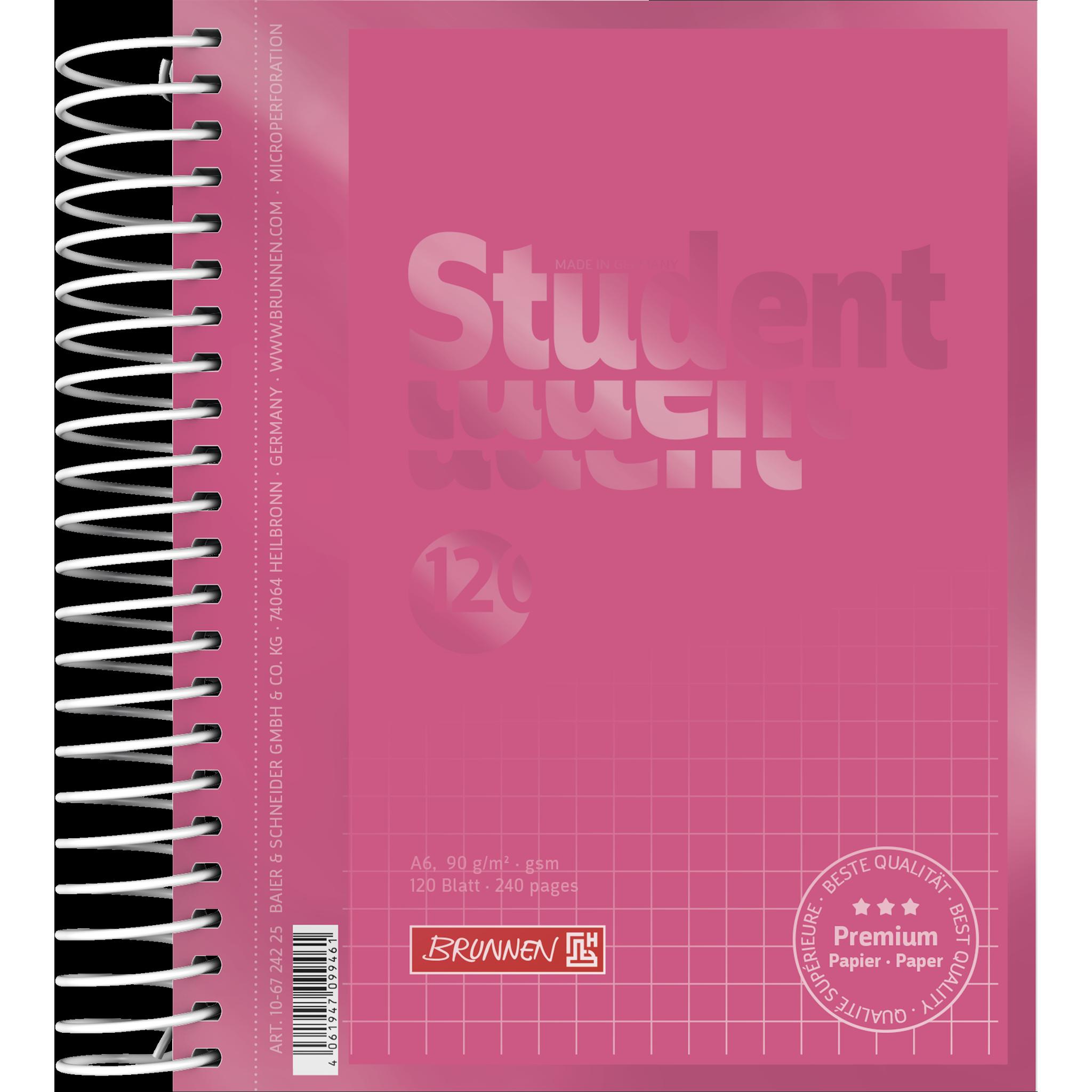 Brunnen, Heft + Block, Collegeblock Premium Student Colour Code A6, kariert, 120 Blatt, tulip (A6, Kariert)